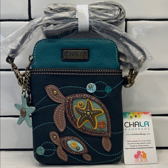 Chala Teal and Navy Sea Turtle Charms Vegan Convertible Crossbody Bag NWT - Picture 14 of 16